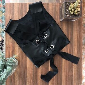 Zara Leather Black Cross-Tie Back Top